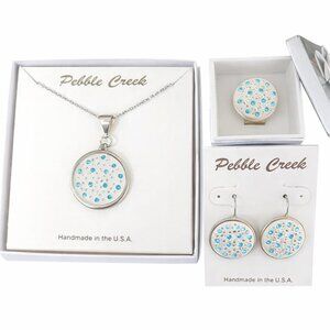 Handcrafted Swarovski Dark Aqua Crystal & Clay Round Pendant Set